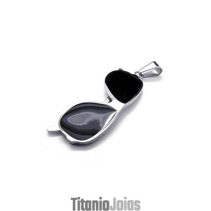 Colar Com Pingente De Titânio Puro Modelo Óculos De Sol Preto