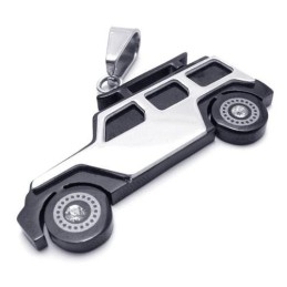 Colar Com Pingente Jeep De Titânio Puro E Preto Prateado Masculino