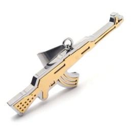 Colar Com Pingente De Rifle Ak47 De Titânio Puro Dourado Masculino