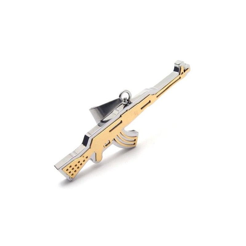 Colar Com Pingente De Rifle Ak47 De Titânio Puro Dourado Masculino