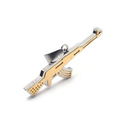 Colar Com Pingente De Rifle Ak47 De Titânio Puro Dourado Masculino