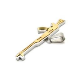 Colar Com Pingente De Rifle Ak47 De Titânio Puro Dourado Masculino