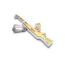Colar Com Pingente De Rifle Ak47 De Titânio Puro Dourado Masculino