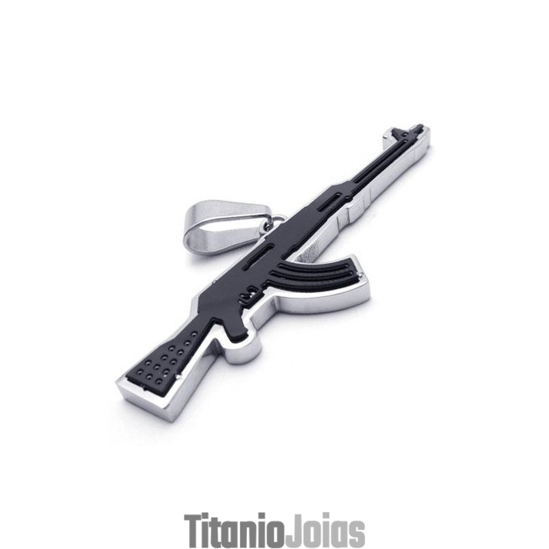 Colar Com Pingente De Rifle Ak47 De Titânio Puro Dourado Masculino Colar Com Pingente De Rifle Ak47 De Titânio Puro Dourado Masculino