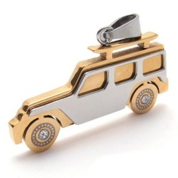 Colar Com Pingente Jeep De Titânio Puro Dourado Masculino
