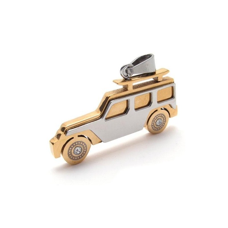 Colar Com Pingente Jeep De Titânio Puro Dourado Masculino Colar Com Pingente Jeep De Titânio Puro Dourado Masculino