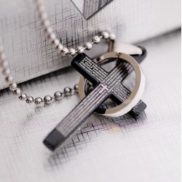 Pingente De Cruz De Titânio Masculino Clássico Da Bíblia Sagrada Preta