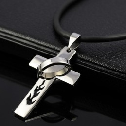 Colar Com Pingente De Cruz De Titânio Flame Para Meninos