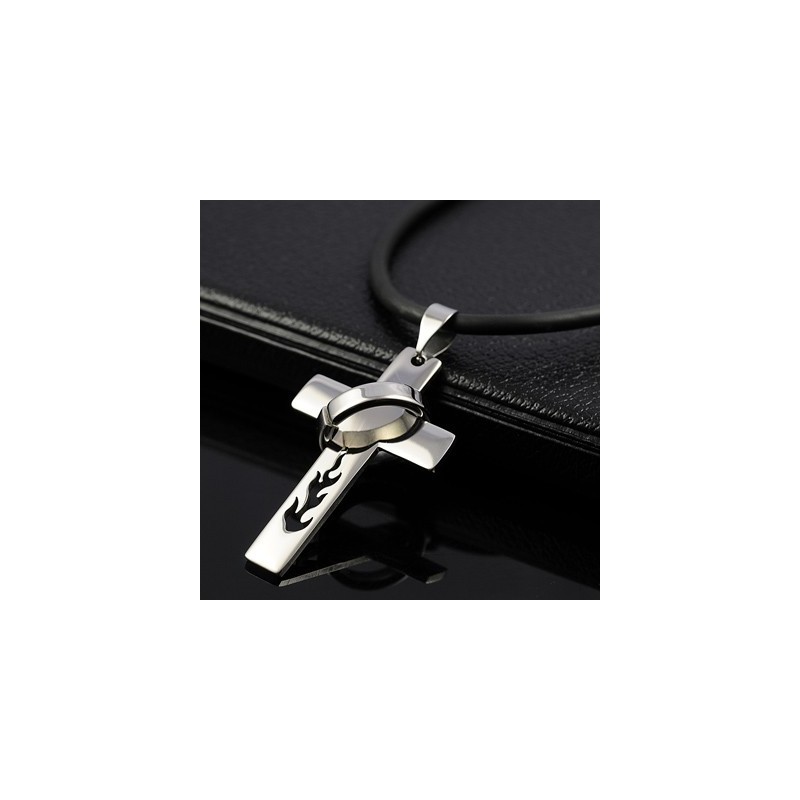 Colar Com Pingente De Cruz De Titânio Flame Para Meninos