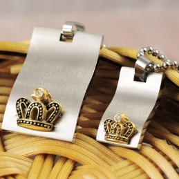 Colares E Pingentes De Titânio Para Amantes De Corações Com Coroa De Ouro