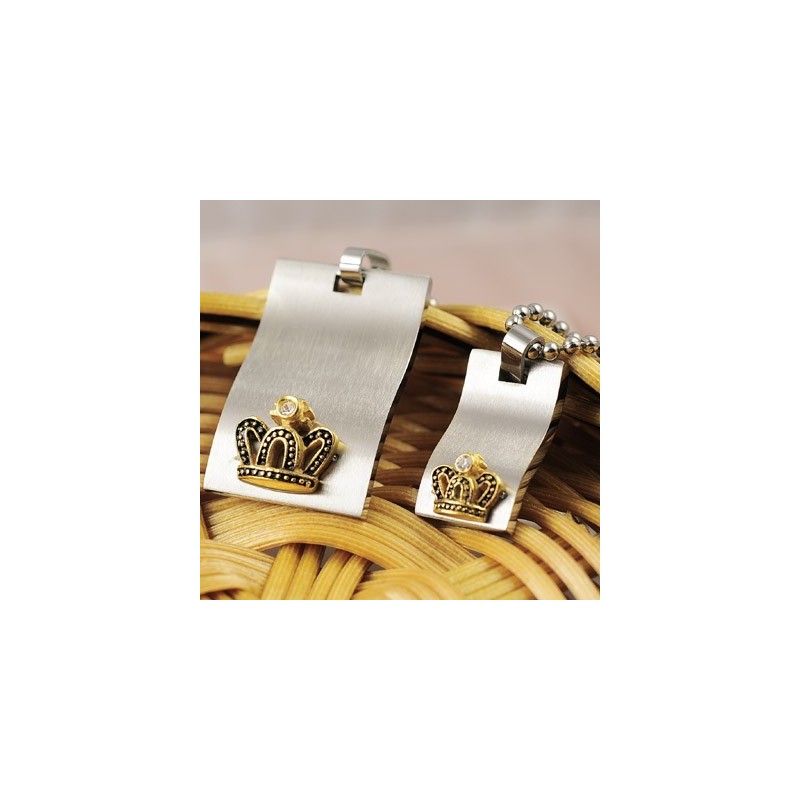 Colares E Pingentes De Titânio Para Amantes De Corações Com Coroa De Ouro Colares E Pingentes De Titânio Para Amantes De Corações Com Coroa De Ouro