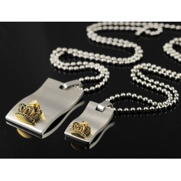 Colares E Pingentes De Titânio Para Amantes De Corações Com Coroa De Ouro