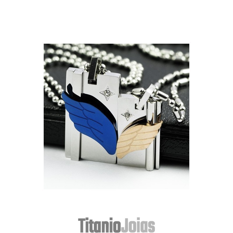 Colar Com Pingente De Titânio "On Wings Of Angels" Para Amantes De Corações Colar Com Pingente De Titânio "On Wings Of Angels" Para Amantes De Corações