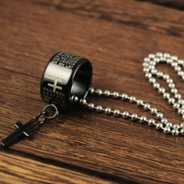 Anel E Pingente De Colar De Titânio Preto Com Cruz E Presente Da Moda