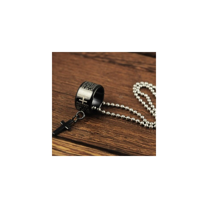 Anel E Pingente De Colar De Titânio Preto Com Cruz E Presente Da Moda Anel E Pingente De Colar De Titânio Preto Com Cruz E Presente Da Moda