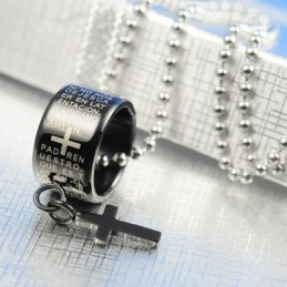 Anel E Pingente De Colar De Titânio Preto Com Cruz E Presente Da Moda