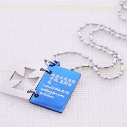 Colar Com Pingente De Cruz De Titânio Com Letra De Amor Romântica