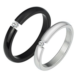 Anel De Titânio Preto E Branco De Alta Qualidade Para Amantes Com Strass