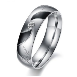 Anel De Titânio Preto De Alta Qualidade Para Amantes Com Diamante