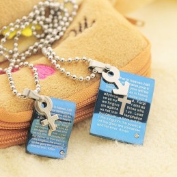 Colar Com Pingente De Casal Em Formato De Coração Da Bíblia Azul Da Moda