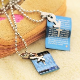 Colar Com Pingente De Casal Em Formato De Coração Da Bíblia Azul Da Moda