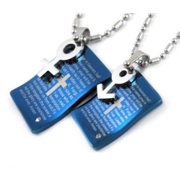 Colar Com Pingente De Casal Em Formato De Coração Da Bíblia Azul Da Moda