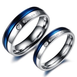 Anel De Titânio Branco E Azul De Reputação Confiável Para Amantes Com Diamante
