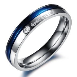 Anel De Titânio Branco E Azul De Reputação Confiável Para Amantes Com Diamante