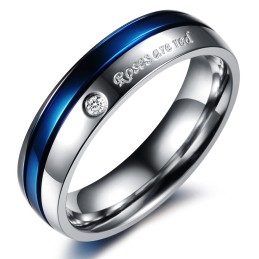 Anel De Titânio Branco E Azul De Reputação Confiável Para Amantes Com Diamante
