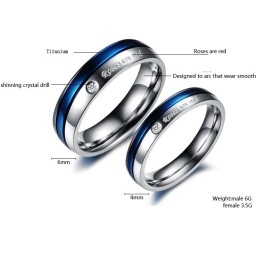 Anel De Titânio Branco E Azul De Reputação Confiável Para Amantes Com Diamante