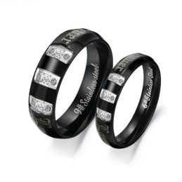 Anel De Titânio Preto Completo Com Strass Para Amantes