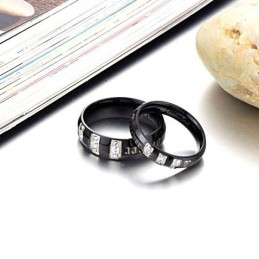 Anel De Titânio Preto Completo Com Strass Para Amantes
