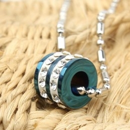 Anel Azul Da Moda Com Pingente De Titânio E Colar De Diamante