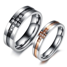 Anel De Titânio King Of Quantity Cross Para Amantes Com Strass