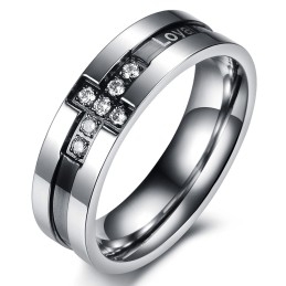Anel De Titânio King Of Quantity Cross Para Amantes Com Strass