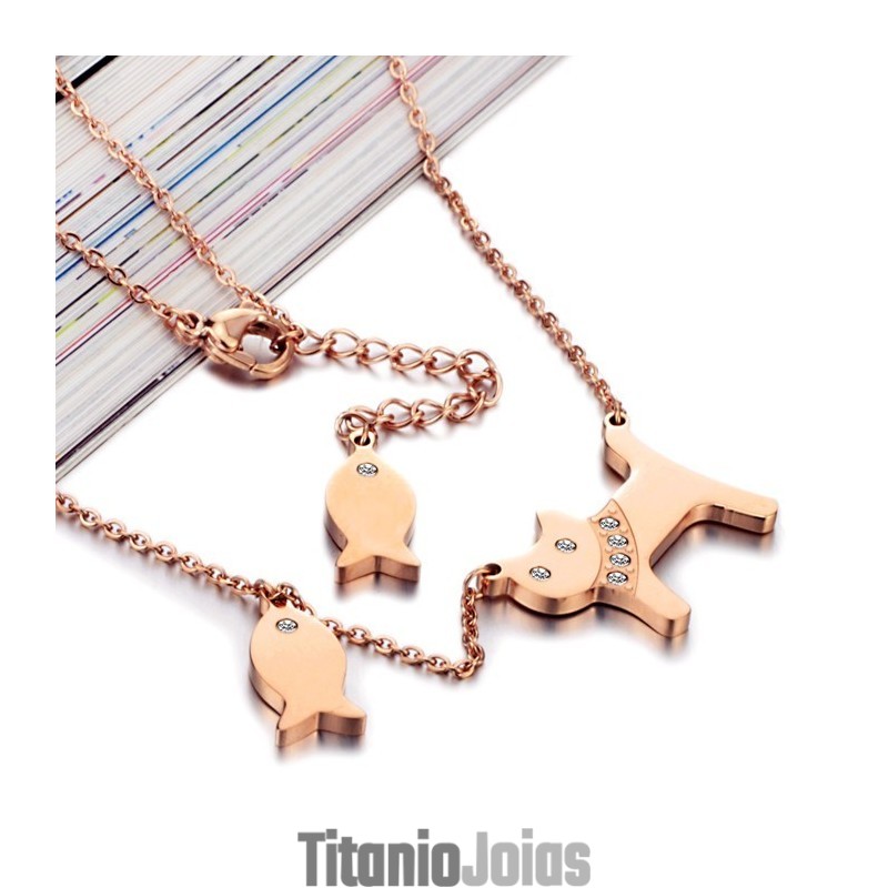 Colar De Titânio Com Estampa De Gatos Comendo Peixe, Vendendo Bem Em Todo O Mundo Colar De Titânio Com Estampa De Gatos Comendo Peixe, Vendendo Bem Em Todo O Mundo