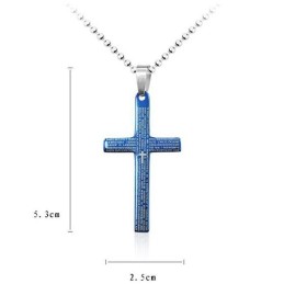 Pingente E Colar Com Cruz Bíblica Azul Exquisite Man