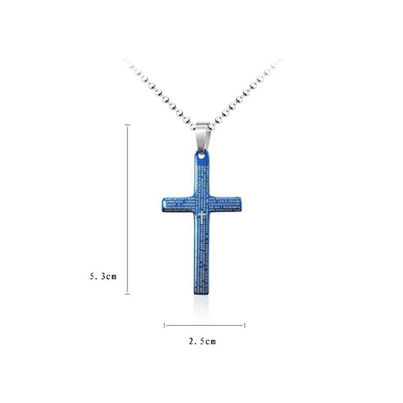 Pingente E Colar Com Cruz Bíblica Azul Exquisite Man