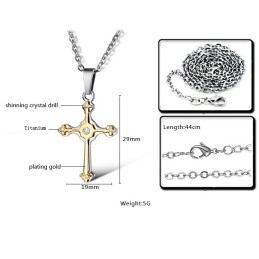 Colar De Titânio Com Cruz Feminina Fácil De Usar E Strass