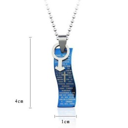 Pingente E Colar De Titânio Com Cruz Bíblica Estilo Azul E Símbolos Para Homem