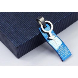 Pingente E Colar De Titânio Com Cruz Bíblica Estilo Azul E Símbolos Para Homem