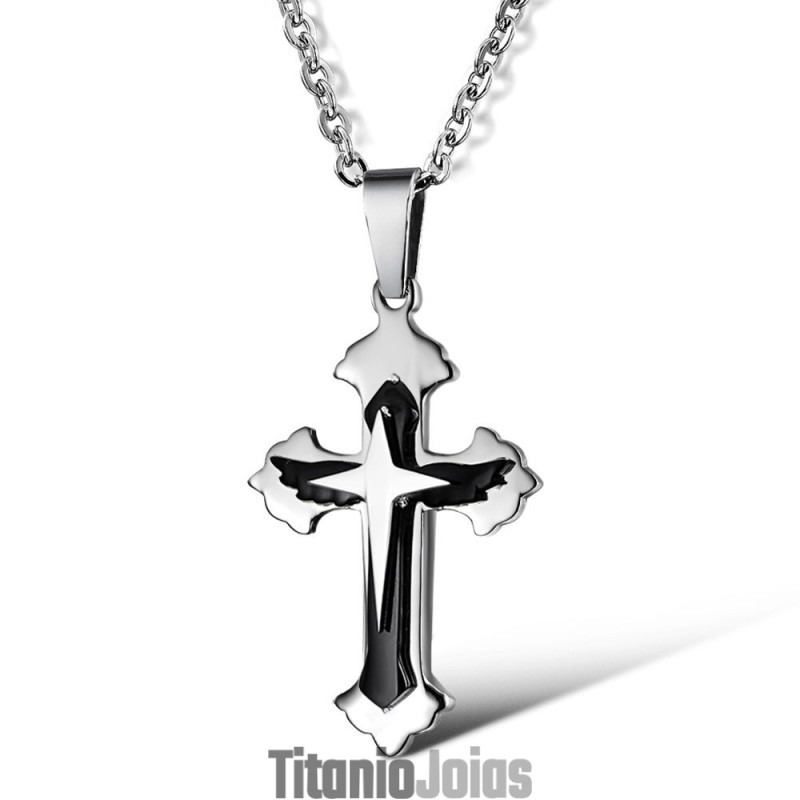 Colar De Titânio Com Cruz Masculina De Qualidade Estável Colar De Titânio Com Cruz Masculina De Qualidade Estável