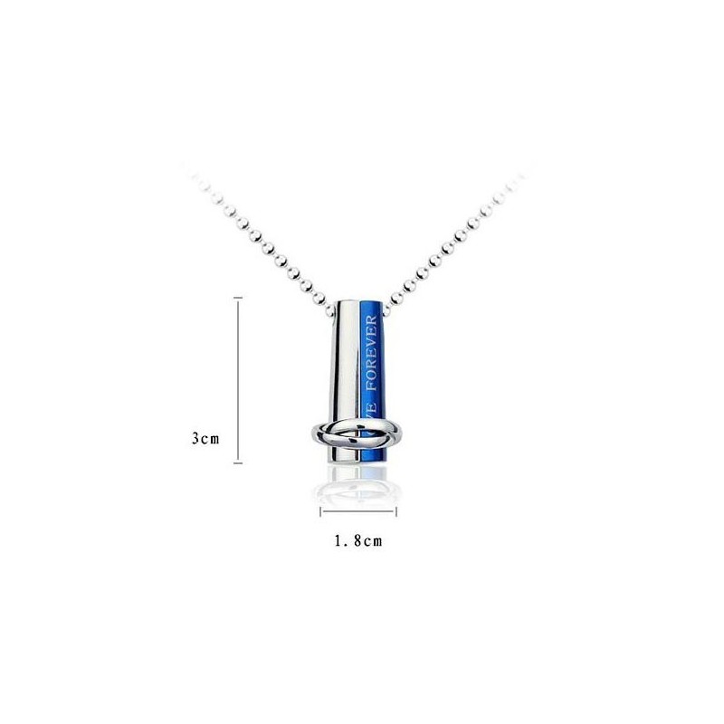 Colar Com Pingente De Titânio Love Forever Azul E Prata Em Duas Partes Colar Com Pingente De Titânio Love Forever Azul E Prata Em Duas Partes