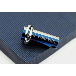 Colar Com Pingente De Titânio Love Forever Azul E Prata Em Duas Partes