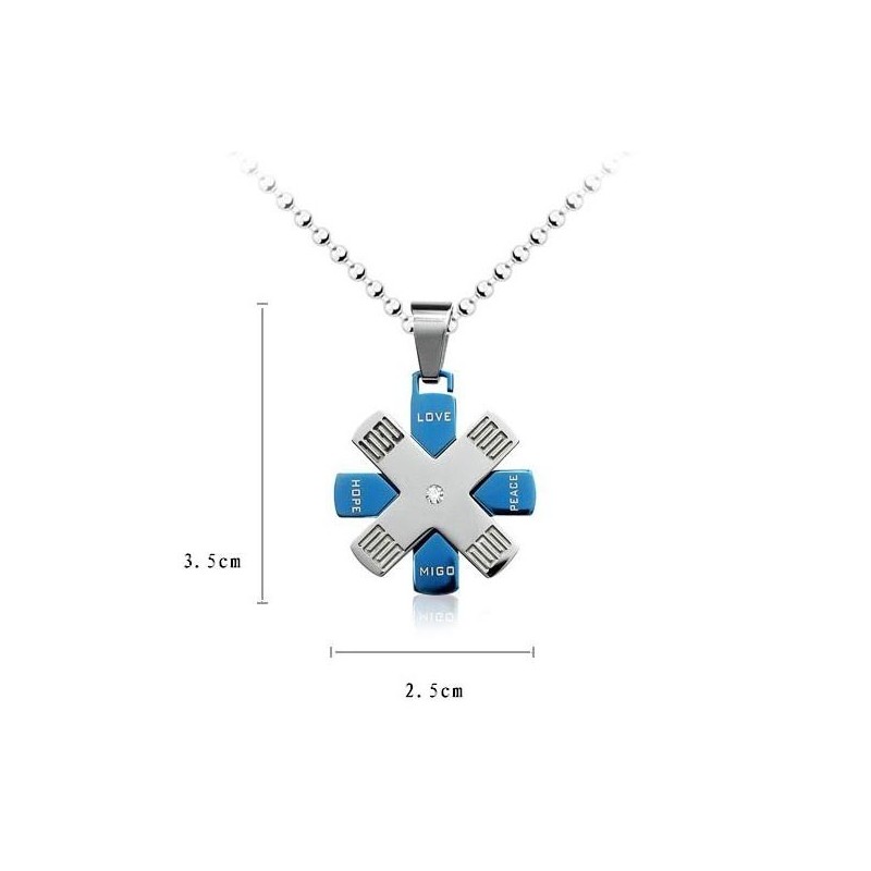 Pingente E Colar Love Hope Rudder Em Titânio Azul E Prata Pingente E Colar Love Hope Rudder Em Titânio Azul E Prata