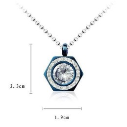 Colar Com Pingente De Diamante E Titânio Puro Azul Hexagrama