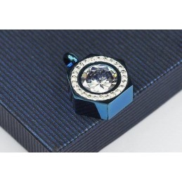 Colar Com Pingente De Diamante E Titânio Puro Azul Hexagrama