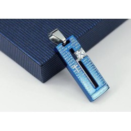 Colar De Titânio Azul Com Cruz Da Bíblia Da Moda E Pingente De Diamante