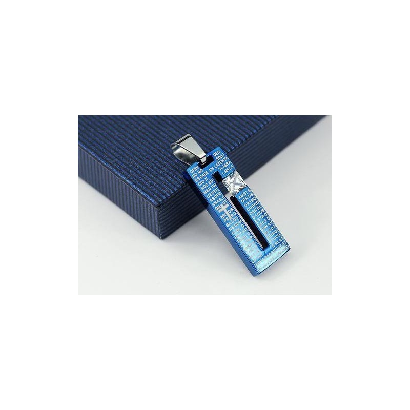 Colar De Titânio Azul Com Cruz Da Bíblia Da Moda E Pingente De Diamante Colar De Titânio Azul Com Cruz Da Bíblia Da Moda E Pingente De Diamante