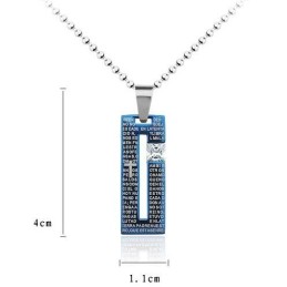 Colar De Titânio Azul Com Cruz Da Bíblia Da Moda E Pingente De Diamante